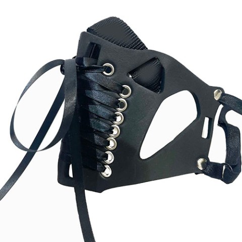 【th61】レースアップのマスク型フェイスガード　ブラック　リボン大好き女子必見　240号 / vvstore