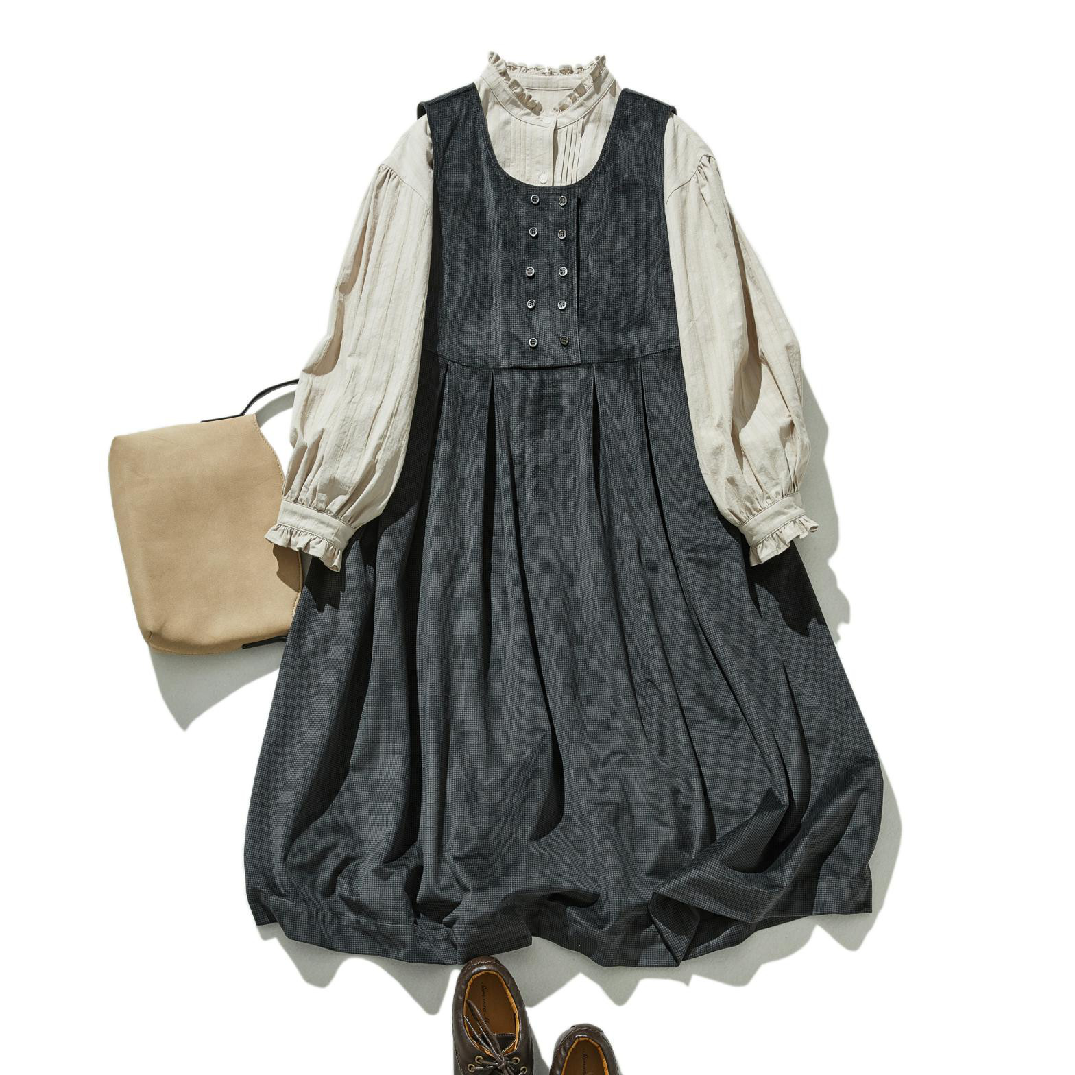 ★即納★動くたび視線を奪う、千鳥格子柄のベロア生地ジャンスカート　ロングスカート　ノースリーブスカート　240301-1 ワンピース fall-in&co(talent) 通販 17361007｜Creema(クリーマ)