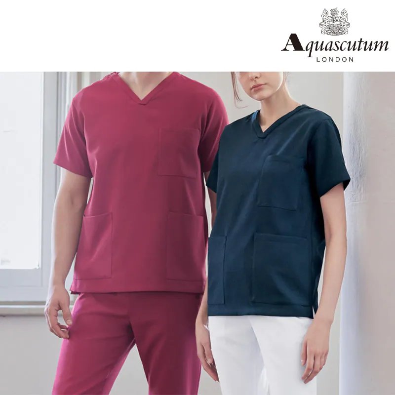 <アクアスキュータム>Vネックストレッチスクラブ(ユニセックス): 白衣・ナース服・ナースウェア - 看護師(ナース)の通販ならアンファミエ